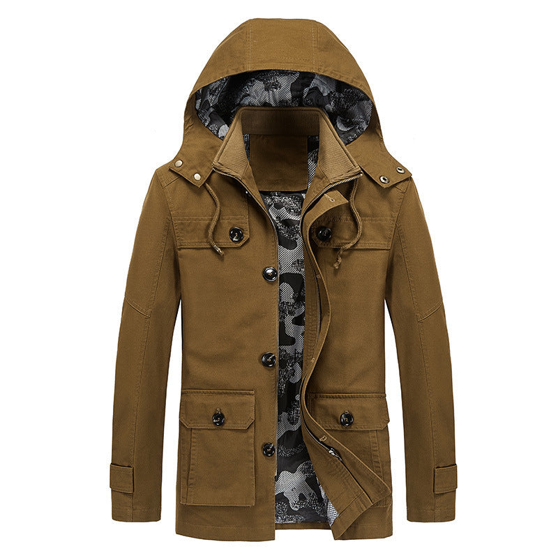 Herren Canvas-Kapuzenparka mit Tarnfutter, Utility-Taschen und verdeckter Reißverschlussleiste EB