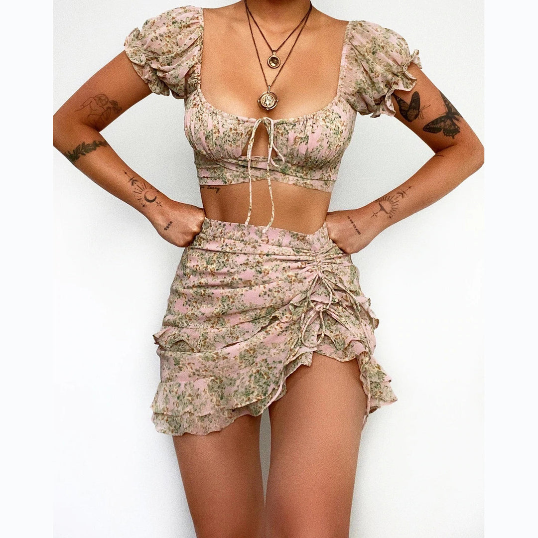 Damen Crop-Top und Minirock Set EB