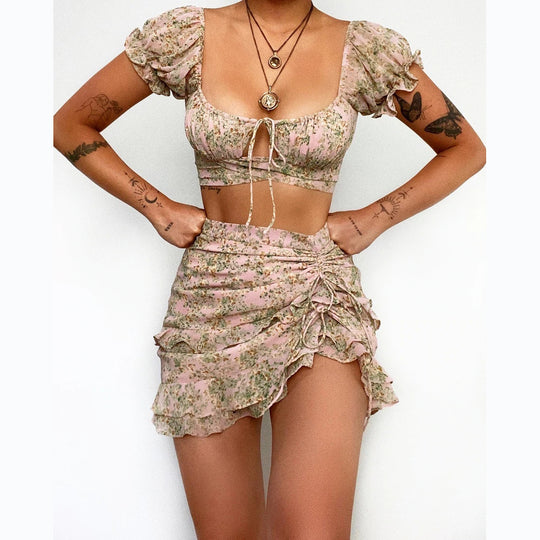 Damen Crop-Top und Minirock Set EB