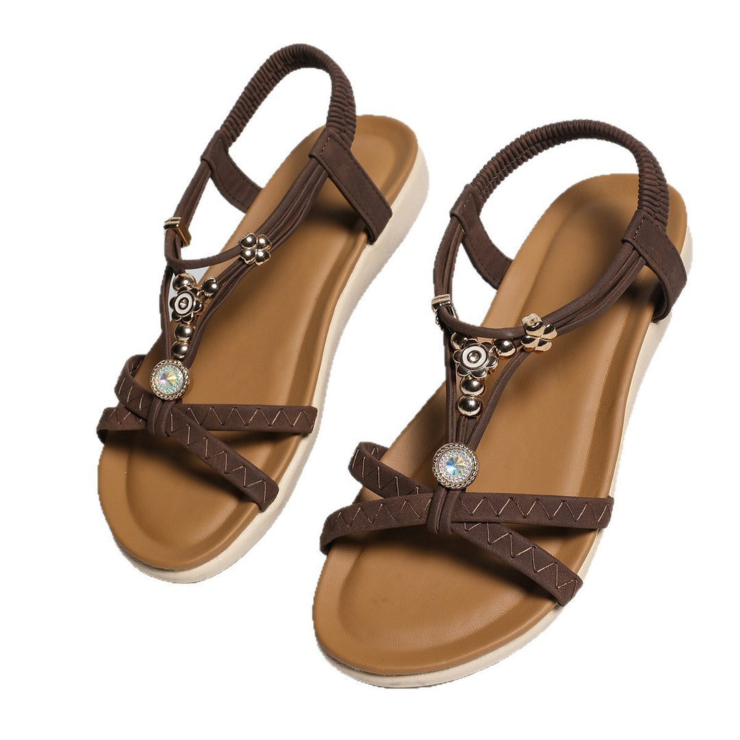 Damen Elegante und stylische Sandalen mit dekorativen Blütenakzenten EB