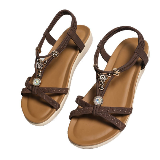 Damen Elegante und stylische Sandalen mit dekorativen Blütenakzenten EB