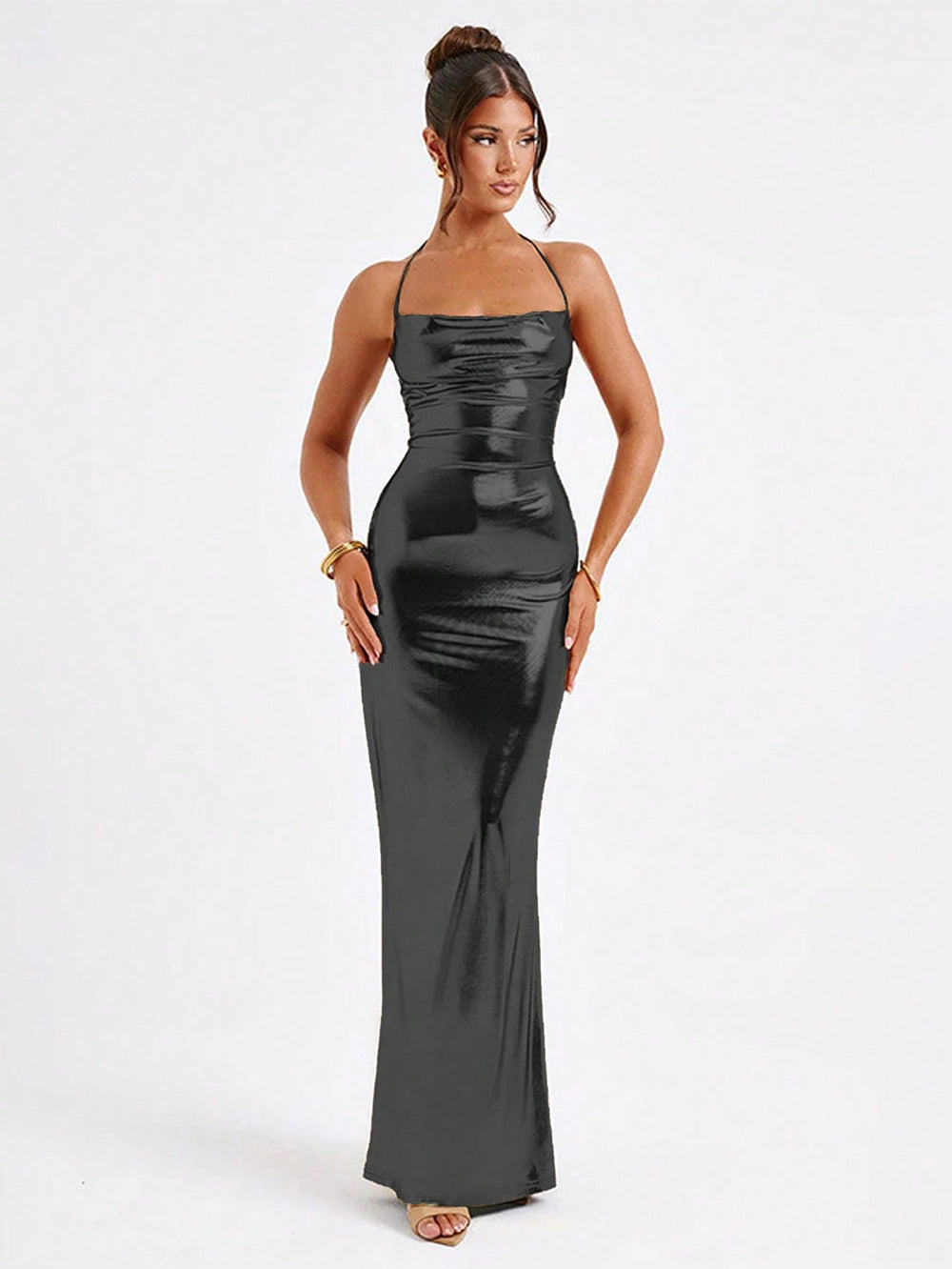Damen Glamouröses Abendkleid mit Spaghettiträgern und figurschmeichelndem Schnitt EB