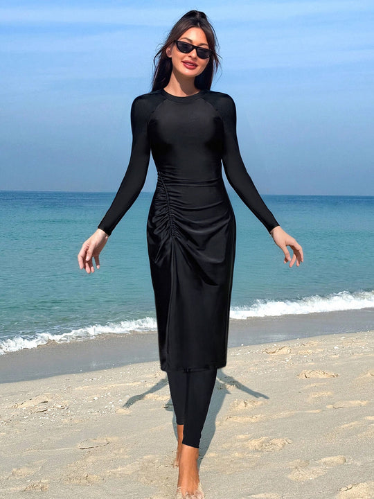 Damen Eleganter Langarm-Badeanzug mit figurbetonendem Design EB