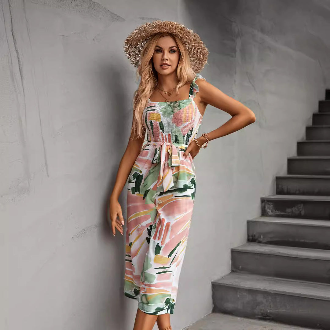 Damen Jumpsuit mit taillierten Trägern und floralem Muster EB