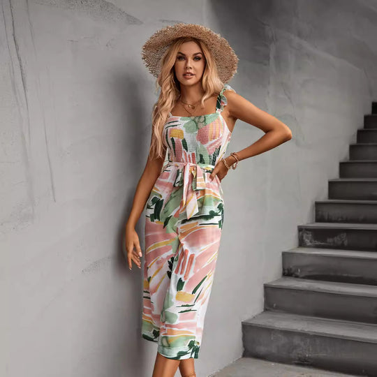 Damen Jumpsuit mit taillierten Trägern und floralem Muster EB