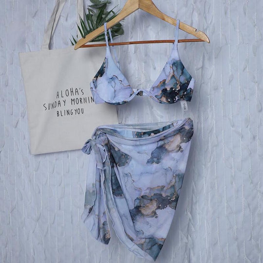 Damen Triangel-Bikini-Set mit Übergroßem Wickelrock EB