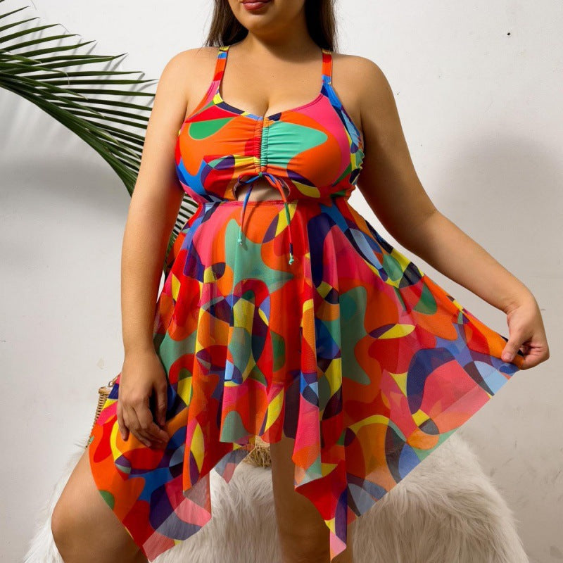 Damen vielseitiges Strandkleid mit modischem Schnitt und buntem Muster EB
