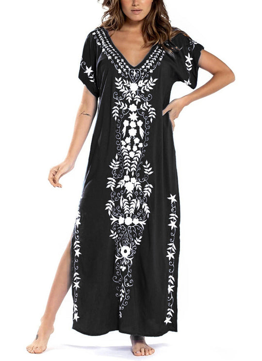 Damen Lange Strandrobe mit kunstvollen Stickdetails EB