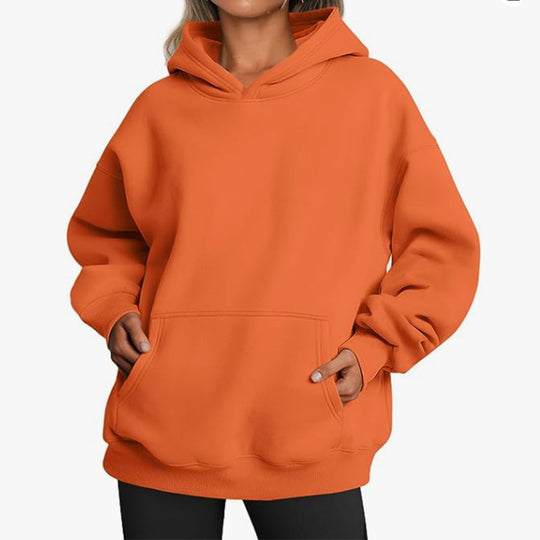 Damen nan Relax-Fleece Kapuzenpullover mit Kängurutasche, verlängerter Rücken und überschnittener Schulter EB