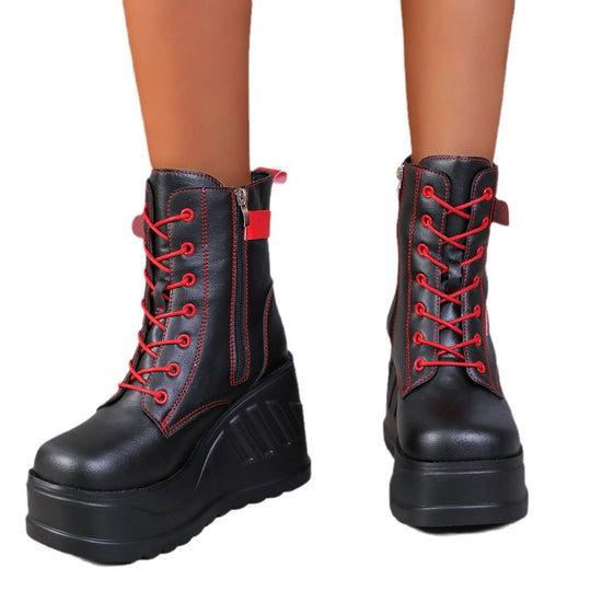 Damen Wedge-Stiefeletten mit hohem Plateau und modischen Details EB