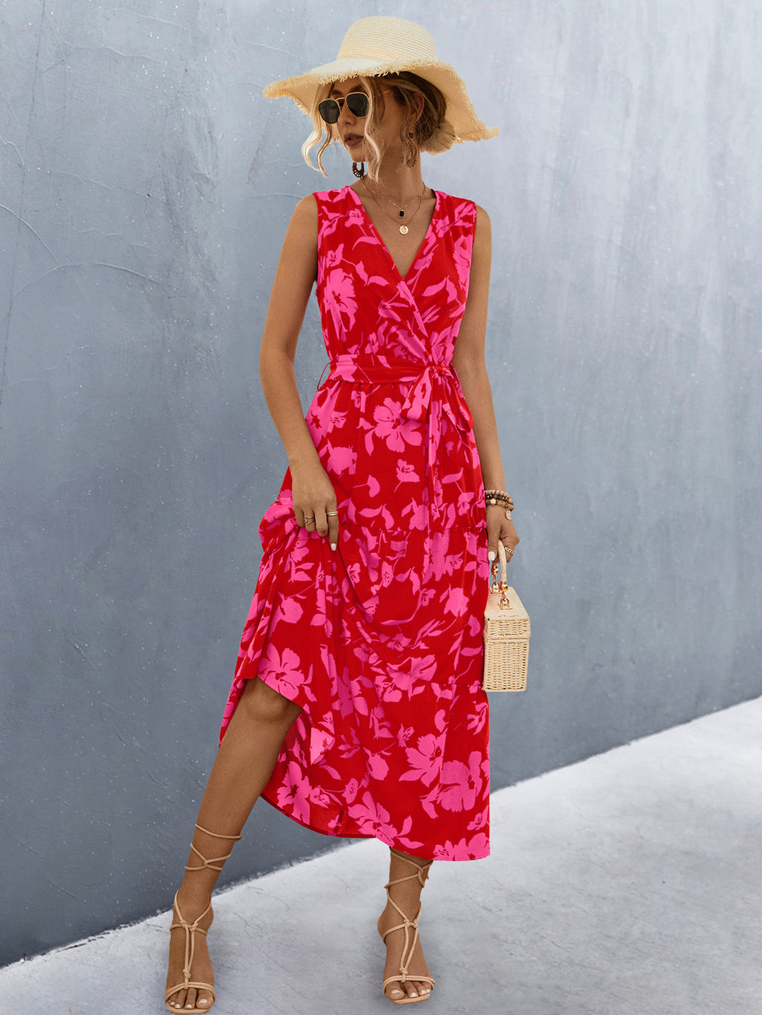 Damen Wickelkleid mit floralem Muster und eleganter Raffung EB