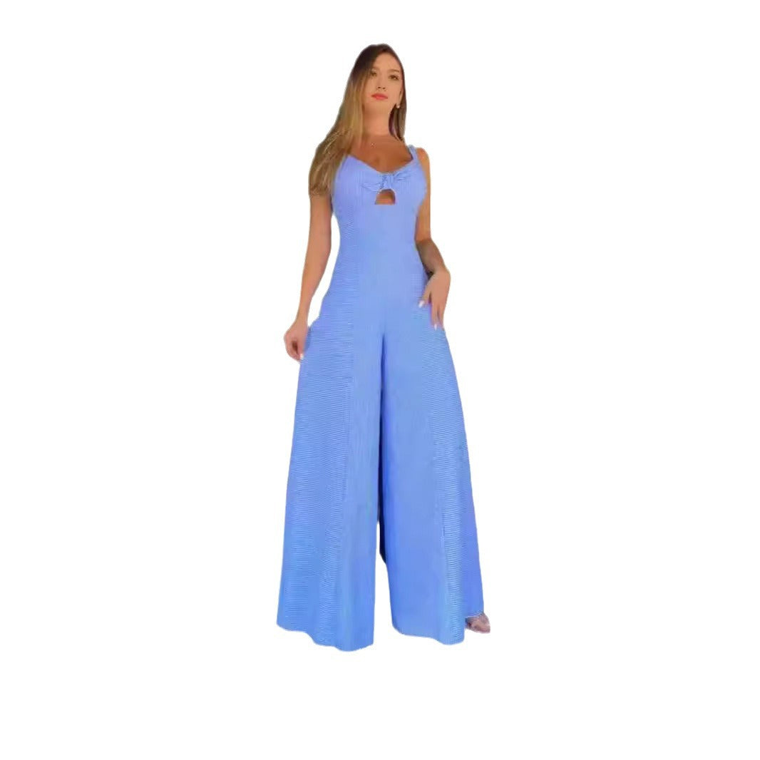 Damen Eleganter Jumpsuit mit dekorativem Schlitz und weitem Bein EB