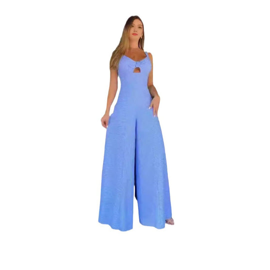 Damen Eleganter Jumpsuit mit dekorativem Schlitz und weitem Bein EB