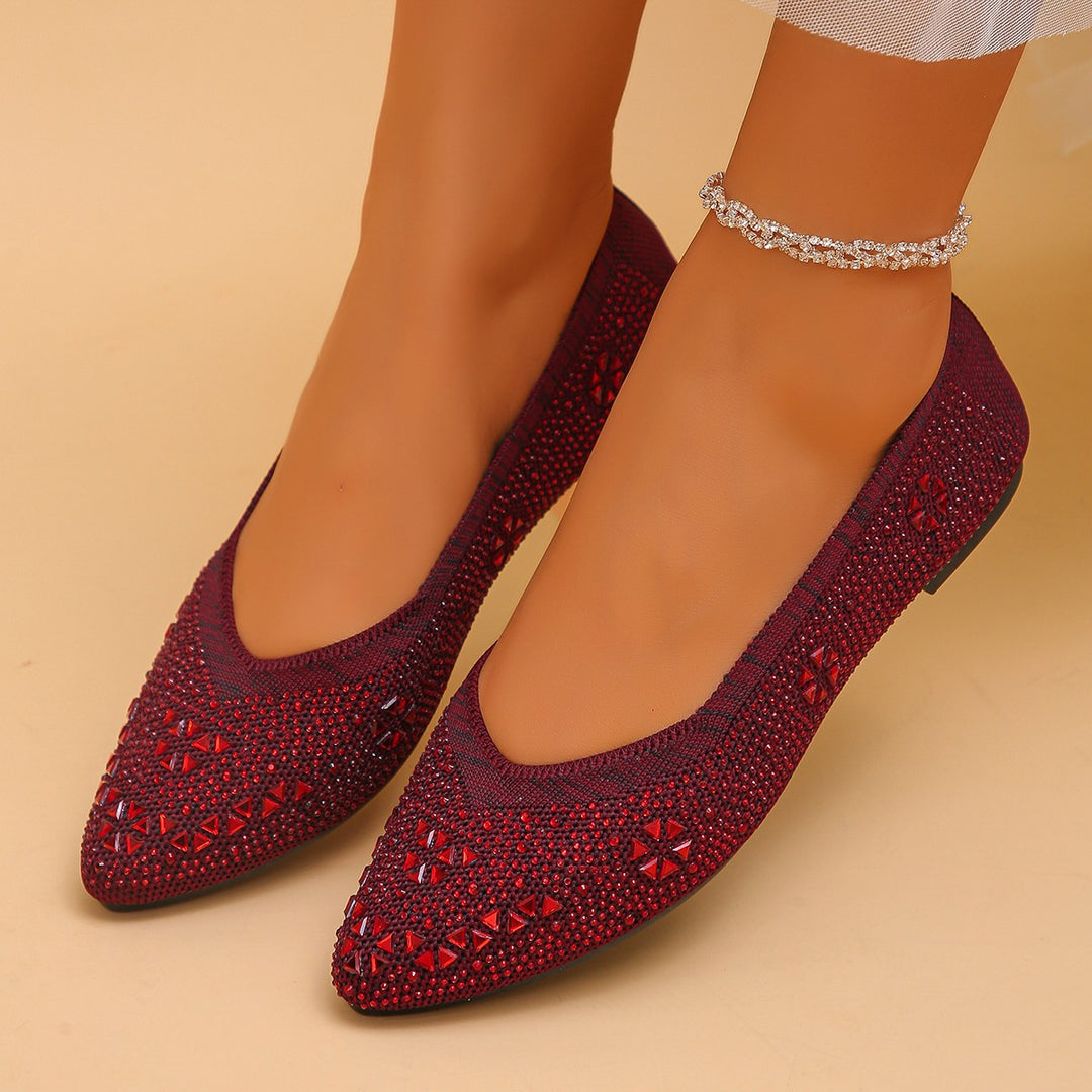 Damen Ballerinas mit funkelndem Strass und dekorativem Lochmuster EB
