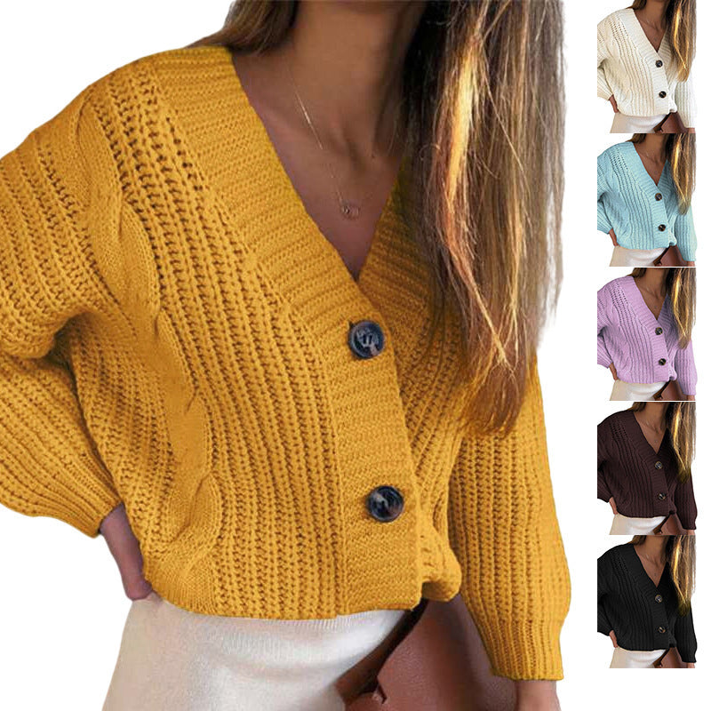 Damen Strickjacke mit tiefem V-Ausschnitt und dekorativen Knöpfen EB