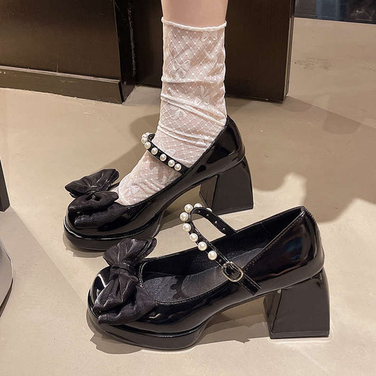 Damen elegante Mary Jane Schuhe mit Perlen-Detail EB