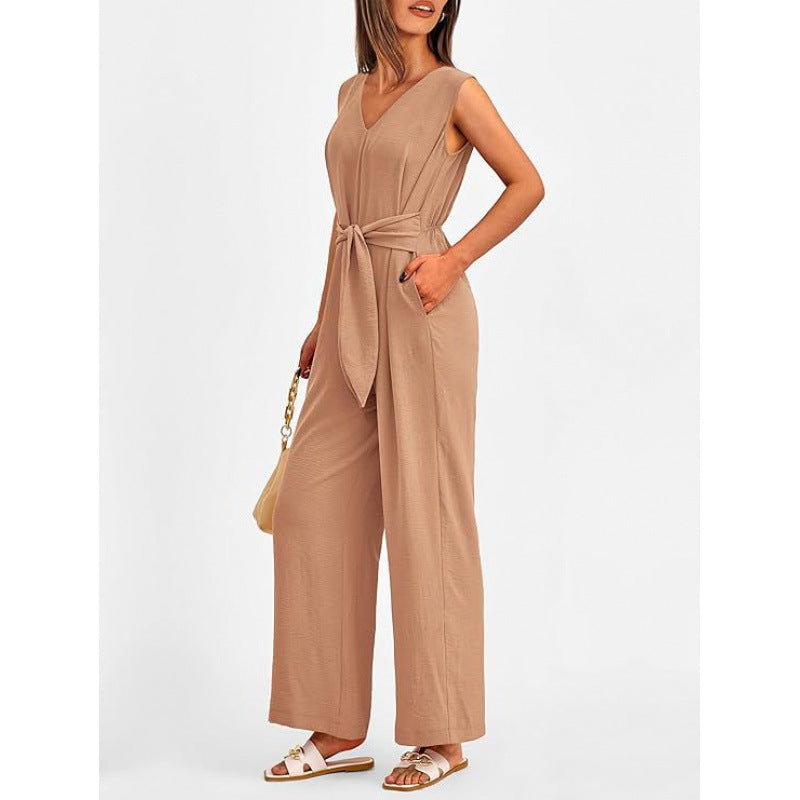 Damen Eleganter Jumpsuit mit taillierter Silhouette und V-Ausschnitt EB