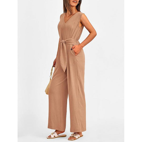 Damen Eleganter Jumpsuit mit taillierter Silhouette und V-Ausschnitt EB