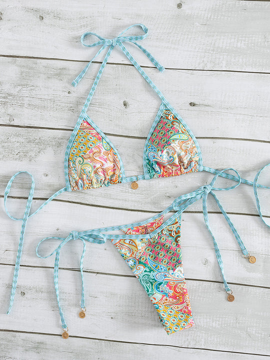 Damen Triangel-Bikini mit verspieltem Muster EB