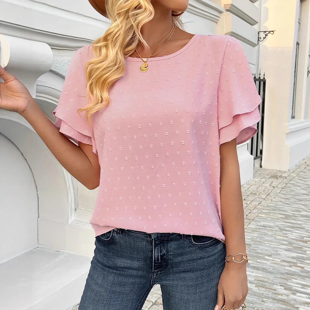 Damen Blusenshirt mit luftigen Volantärmeln und eleganter Struktur Heidi-Mode