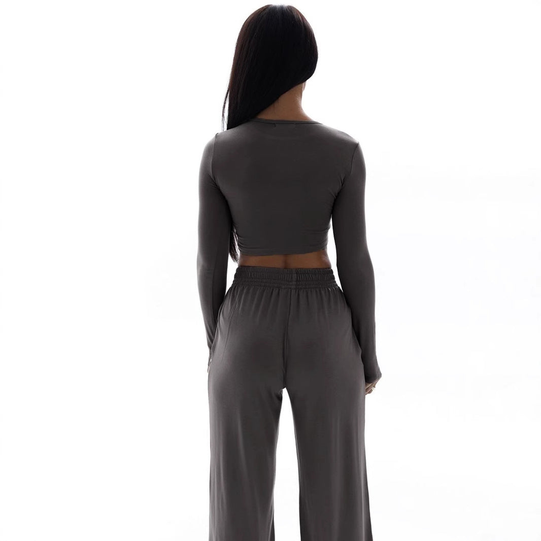 Damen Elegantes Zweiteiliges Set mit cropped Oberteil und weiten Hosen EB