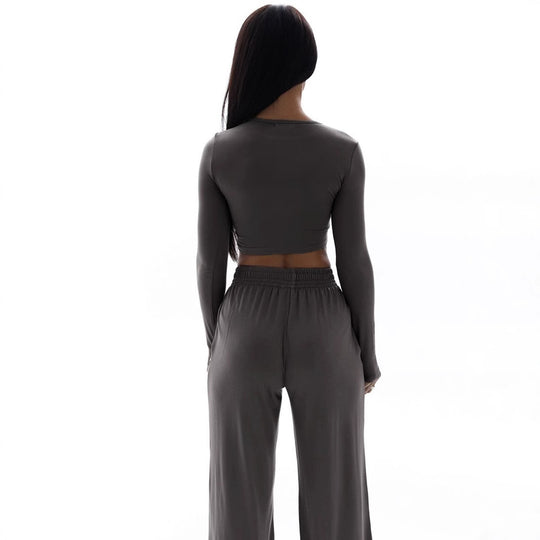 Damen Elegantes Zweiteiliges Set mit cropped Oberteil und weiten Hosen EB