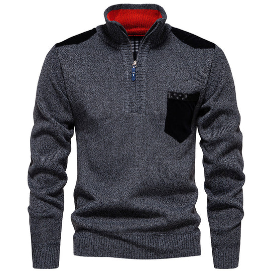 Herren Stehkragenpullover mit kontrastierenden Details und praktischen Taschen EB