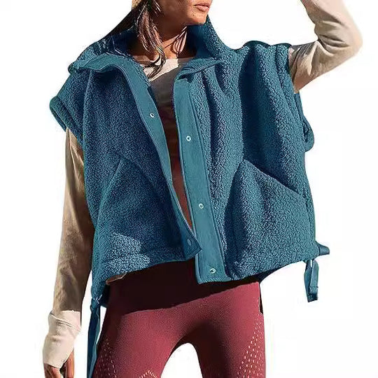 Damen kuschelige Weste aus Fleece mit praktischen Taschen und innovativem Design EB