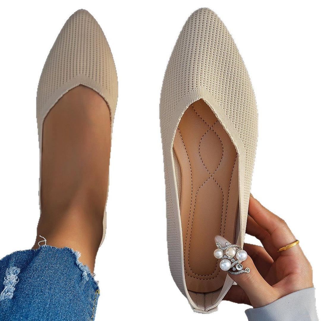 Damen  flache Strick-Ballerina mit spitzer Zehenform und V-förmigem Schuhausschnitt EB
