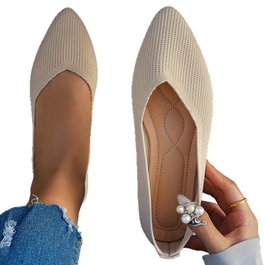 Damen  flache Strick-Ballerina mit spitzer Zehenform und V-förmigem Schuhausschnitt EB