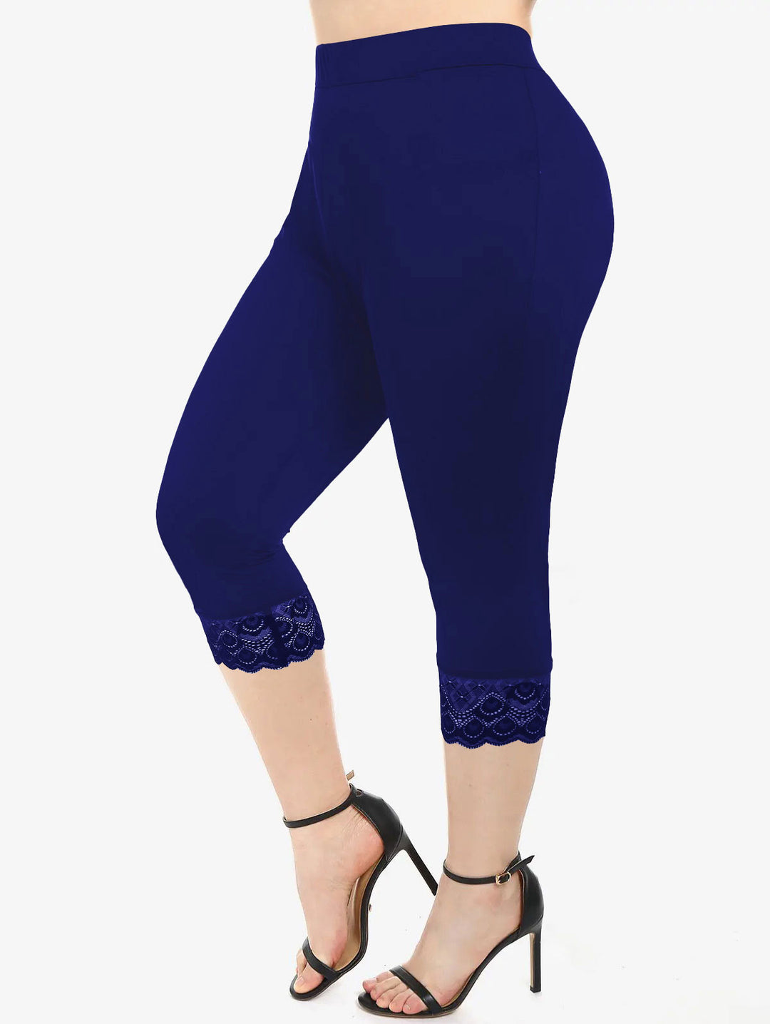 Damen Figurbetonte 3/4-Leggings mit eleganten Spitzenabschlüssen EB