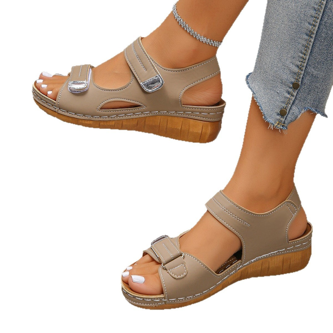 Damen Komfortable Keilsandalen mit doppeltem Klettverschluss und anatomischem Fußbett EB