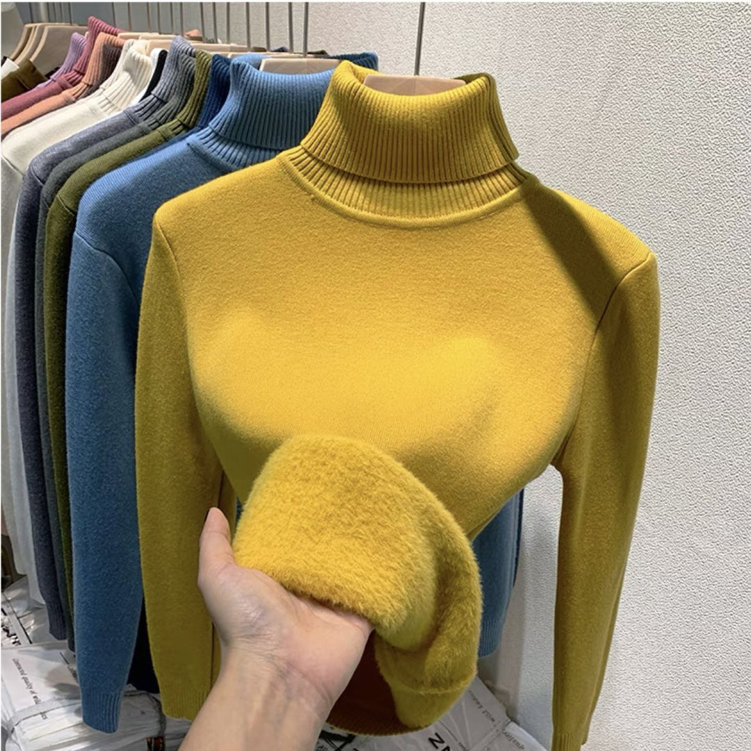 Damen Feinstrick-Rollkragenpullover mit wärmendem Innenfutter und schmaler Silhouette EB