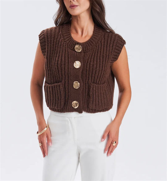 Damen Grobgestrickter Oversize Cardigan mit Zierknöpfen EB