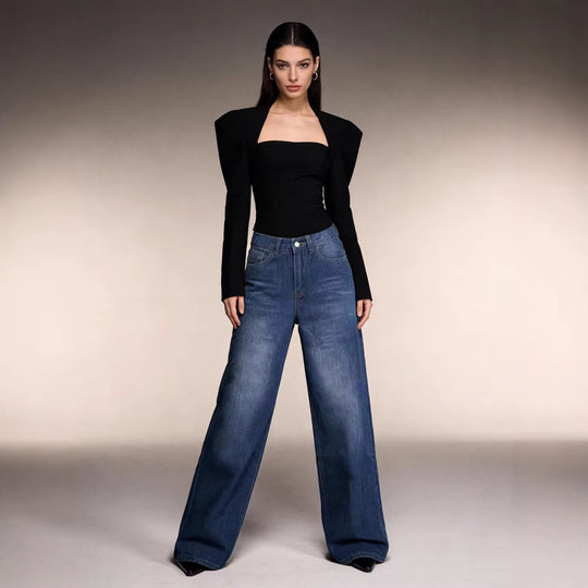 Damen Weit geschnittene High-Waist Jeans mit raffinierter Taillierung EB