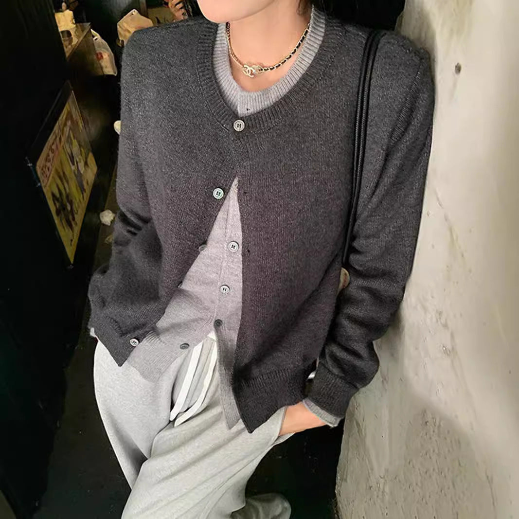 Damen Strickcardigan mit Rundhalsausschnitt und Knopfdetail EB