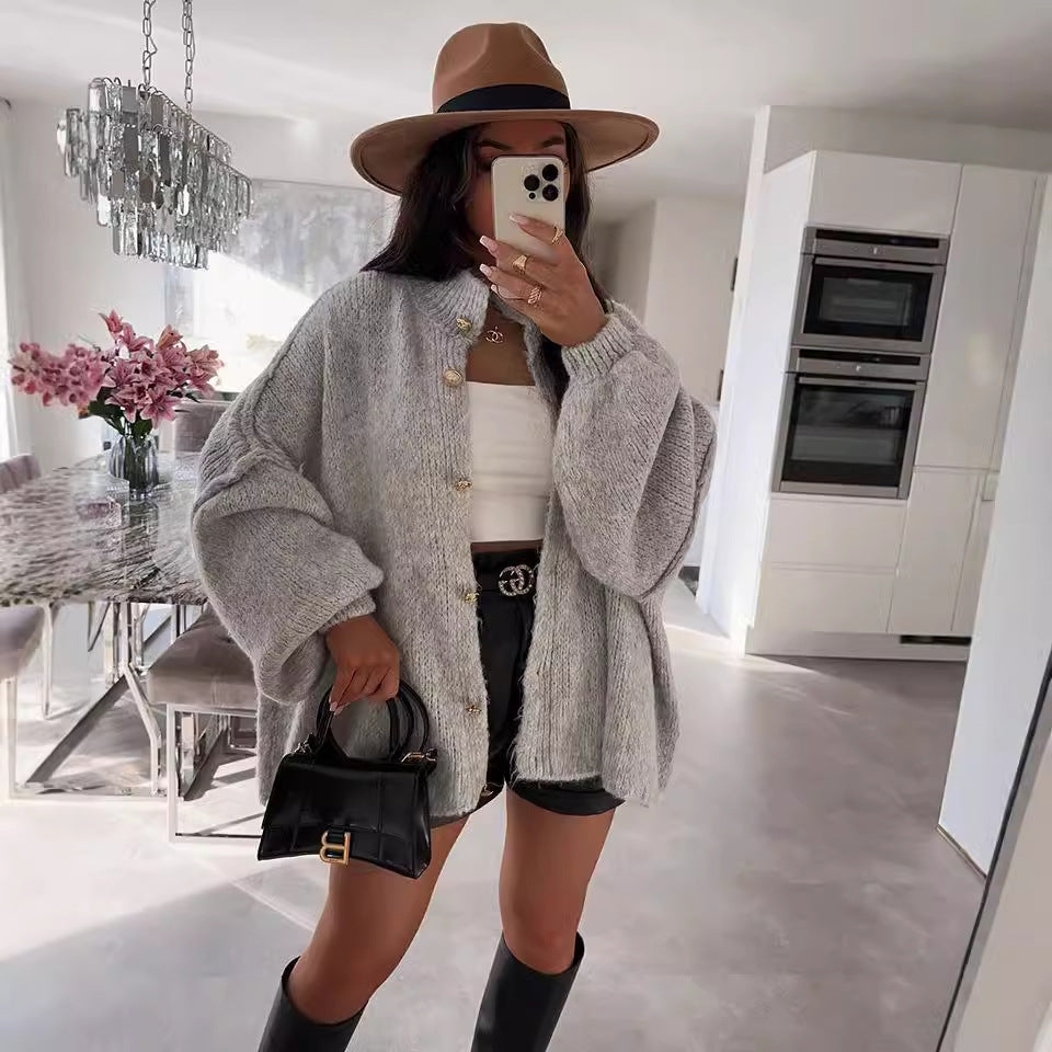 Damen Grobstrickpullover mit voluminösen Ärmeln und komfortablem Schnitt EB