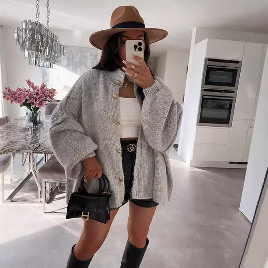 Damen Grobstrickpullover mit voluminösen Ärmeln und komfortablem Schnitt EB