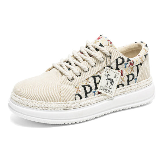Damen Plateau-Espadrille-Sneaker mit geflochtenem Jute-Detail und monogramm-Canvas EB