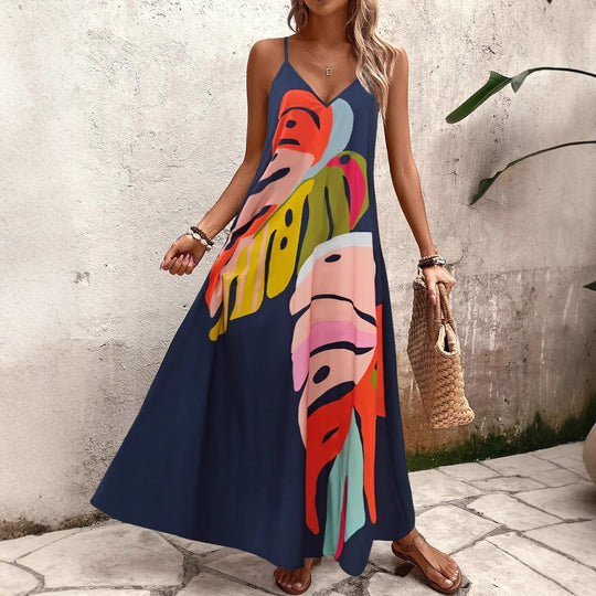 Damen Sommerliches Maxikleid mit buntem Blattdruck EB