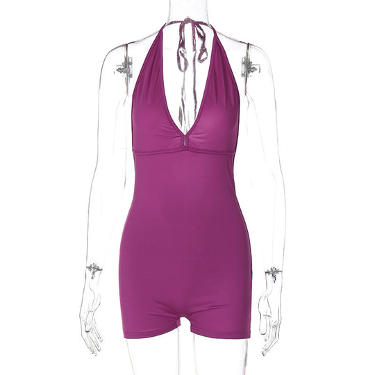 Damen eleganter Badeanzug mit tiefem V-Ausschnitt und abnehmbaren Trägern EB
