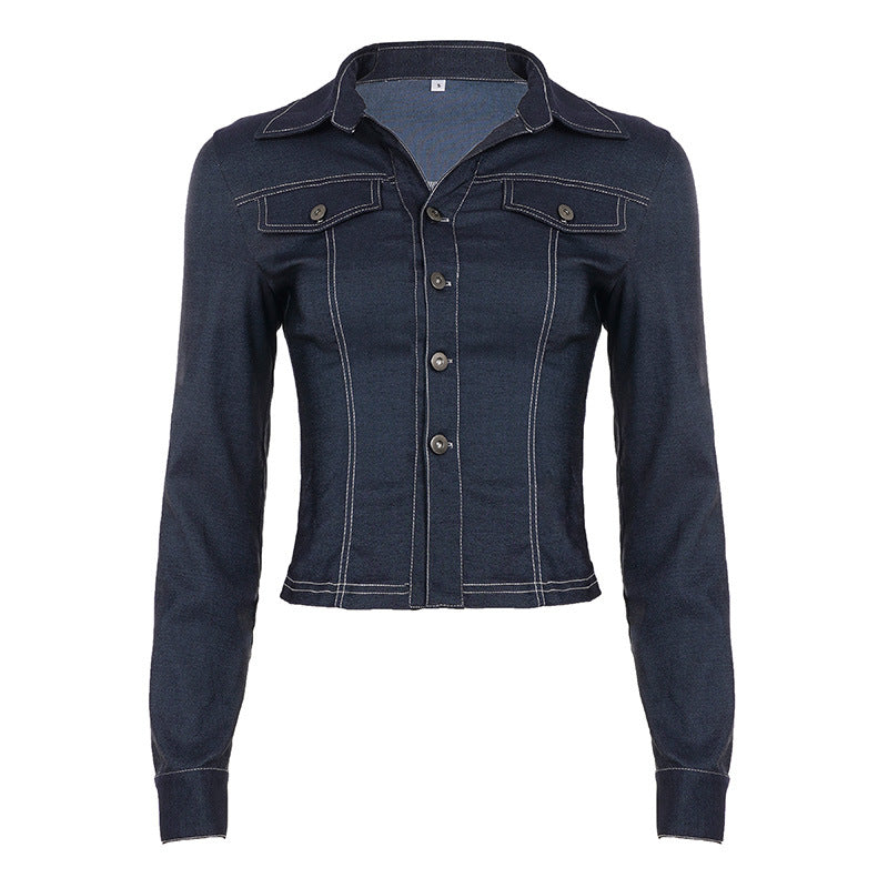 Damen nan taillierte Jeansjacke mit markanten Kontrastnähten, Brusttaschen und figurformender Schnittführung EB