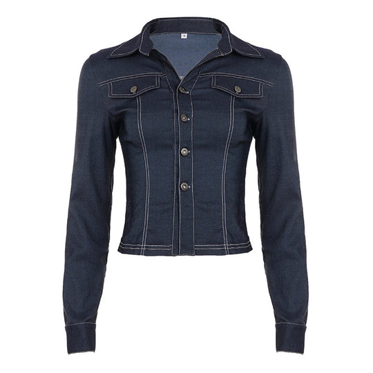 Damen nan taillierte Jeansjacke mit markanten Kontrastnähten, Brusttaschen und figurformender Schnittführung EB