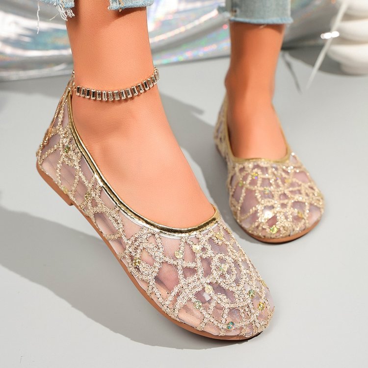 Damen Ballerinas mit funkelndem Strass und luftiger Netzstruktur EB