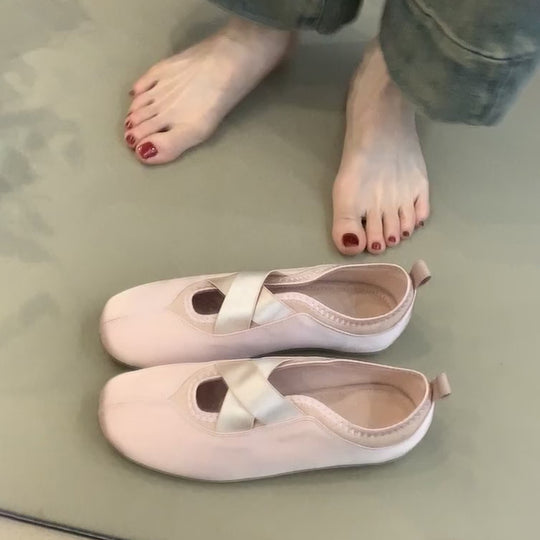 Damen elegante Ballerinas mit kreuzendem Riemen und komfortablem Fußbett EB