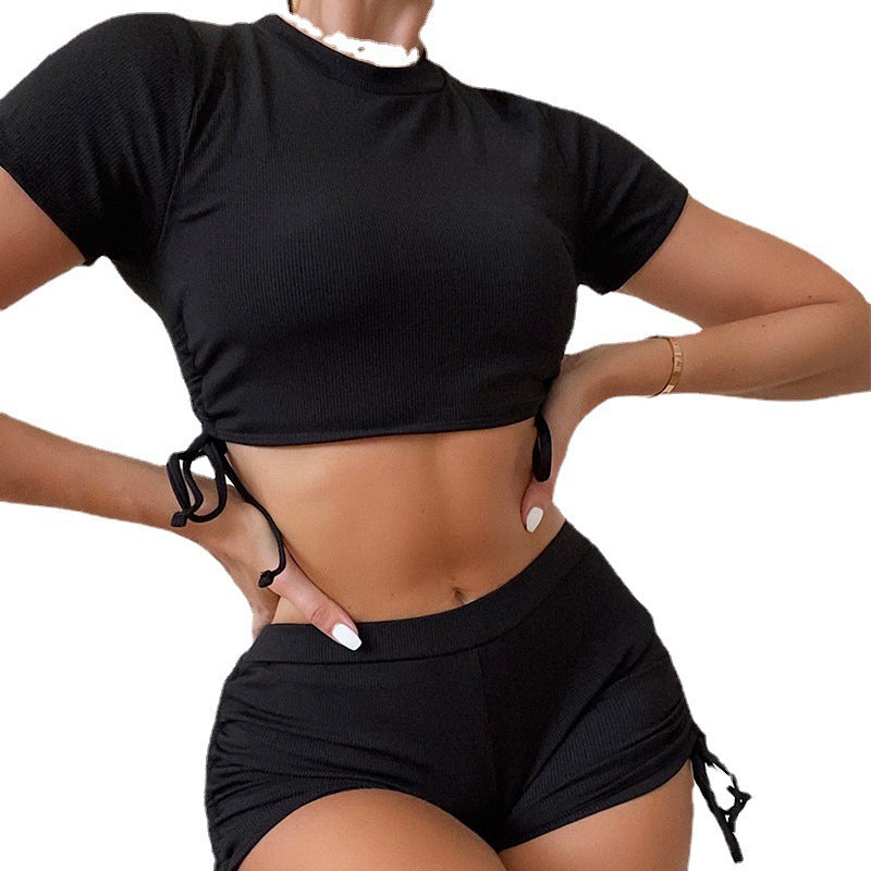 Damen Sportliches Crop-Top und Shorts-Set EB
