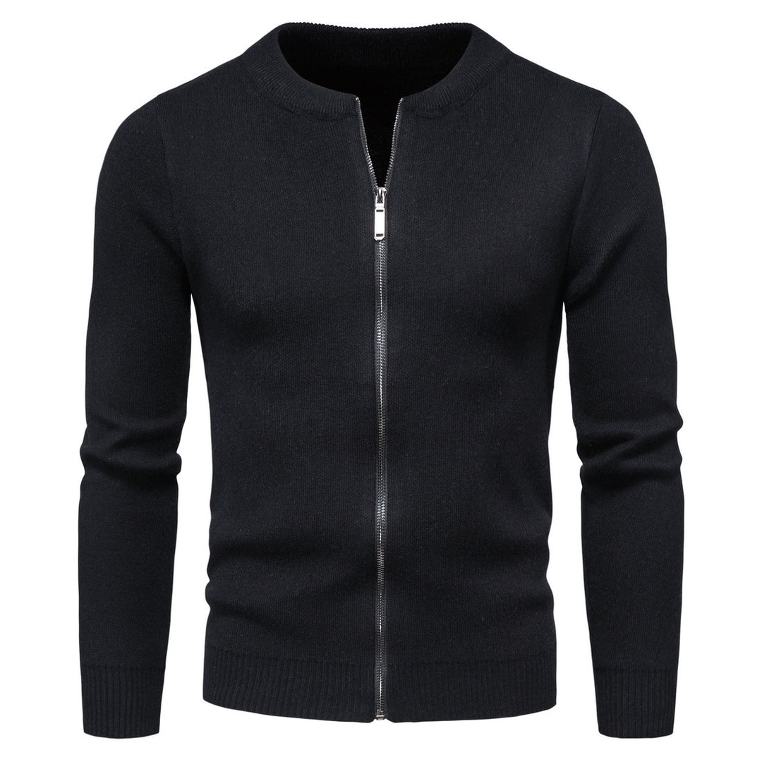 Herren stylische Strickjacke mit modernem Zipper und hohem Kragen EB