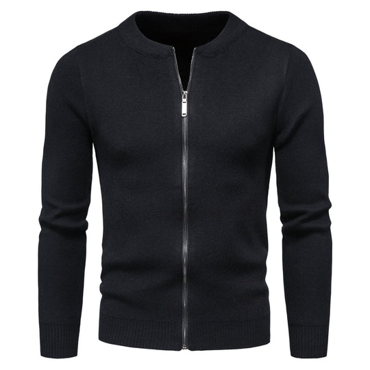 Herren stylische Strickjacke mit modernem Zipper und hohem Kragen EB