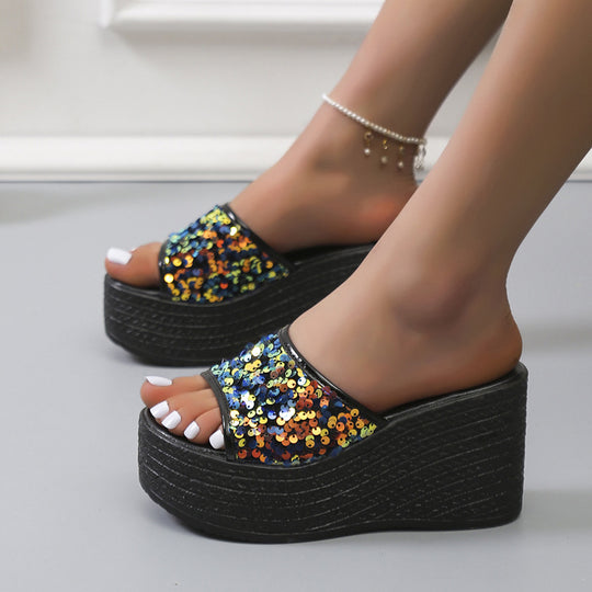 Damen Glitzernde Plateau-Sandalen mit offener Zehenpartie und hohem Absatz EB