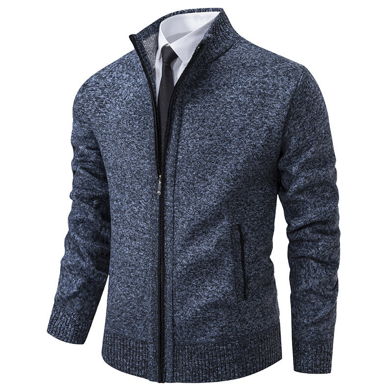 Herren sportliche Strickjacke mit Stehkragen und Reißverschluss EB